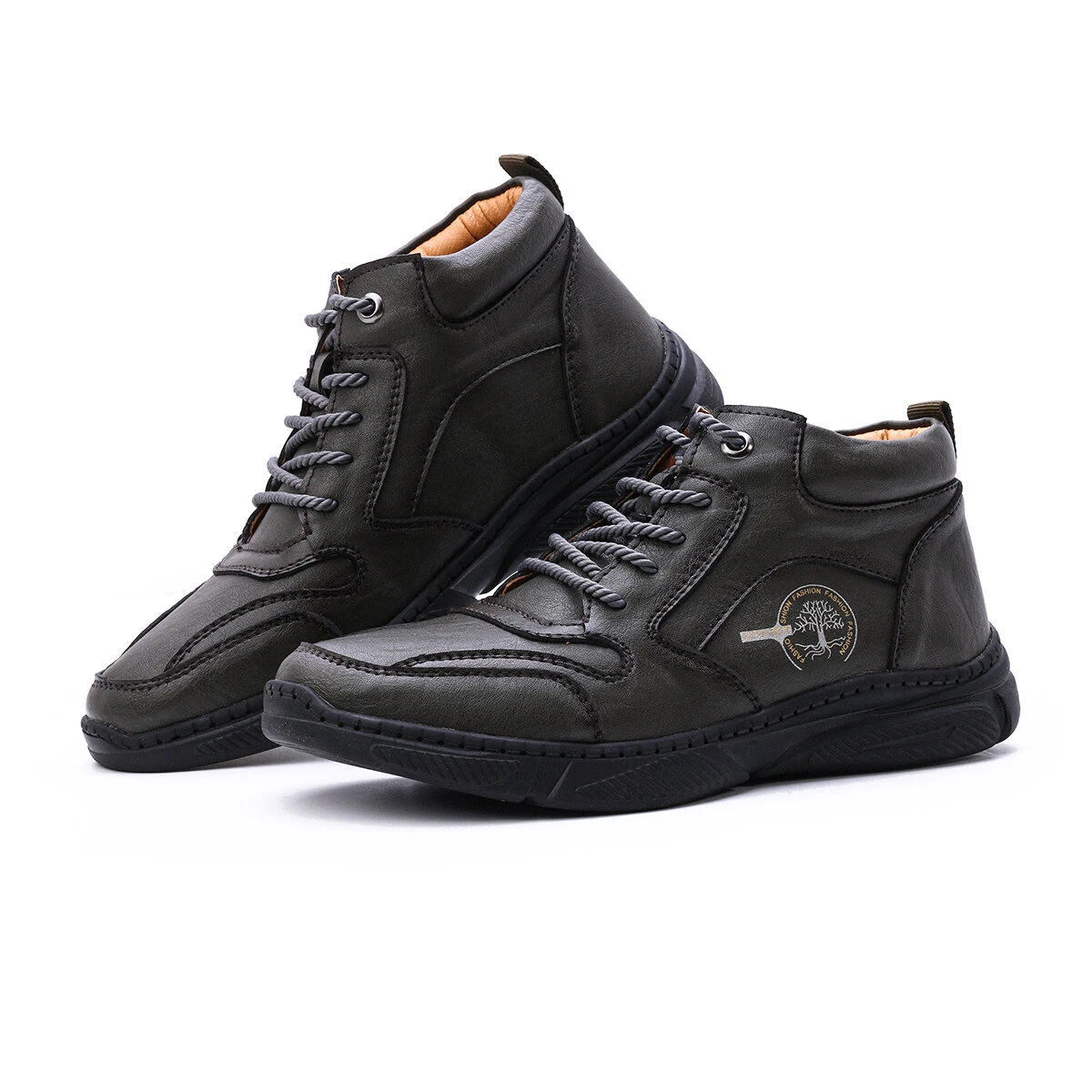 (image for) Men's High Top Boots Winter PU Leather Ankle Boots Fur Lined Warm Slip Resistant Waterproof Casual Shoes Outdoor Mountaineering Hiking Shoes